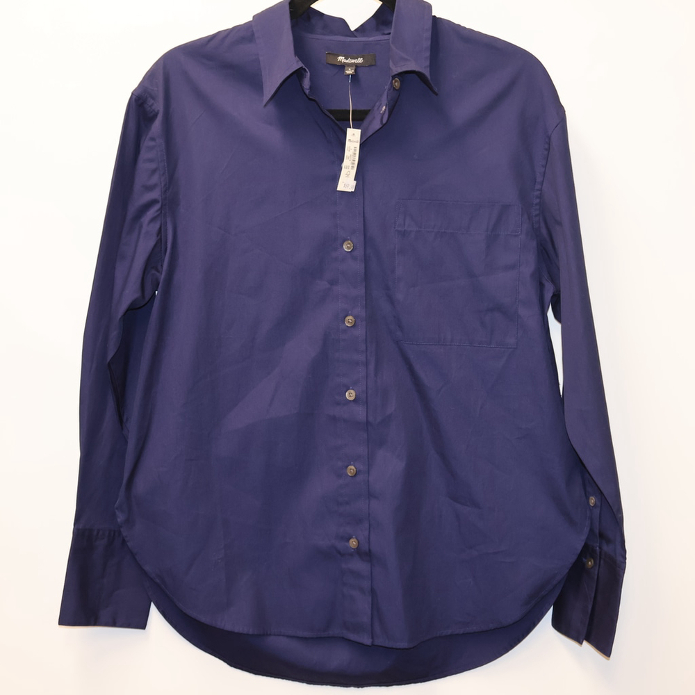 NEW Madewell Button-Up Cotton Poplin Blouse Size S Blue